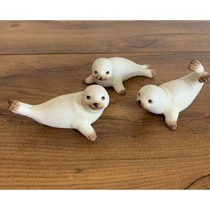 Homco Porcelain Harp Seal Pups Set of 3 Made in Sri Lanka Marked Figurines Gift